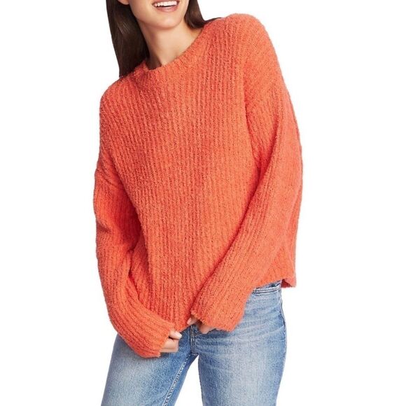 1. STATE- Womens Orange Long Sleeve Crew Neck Sweater - Picture 2 of 11